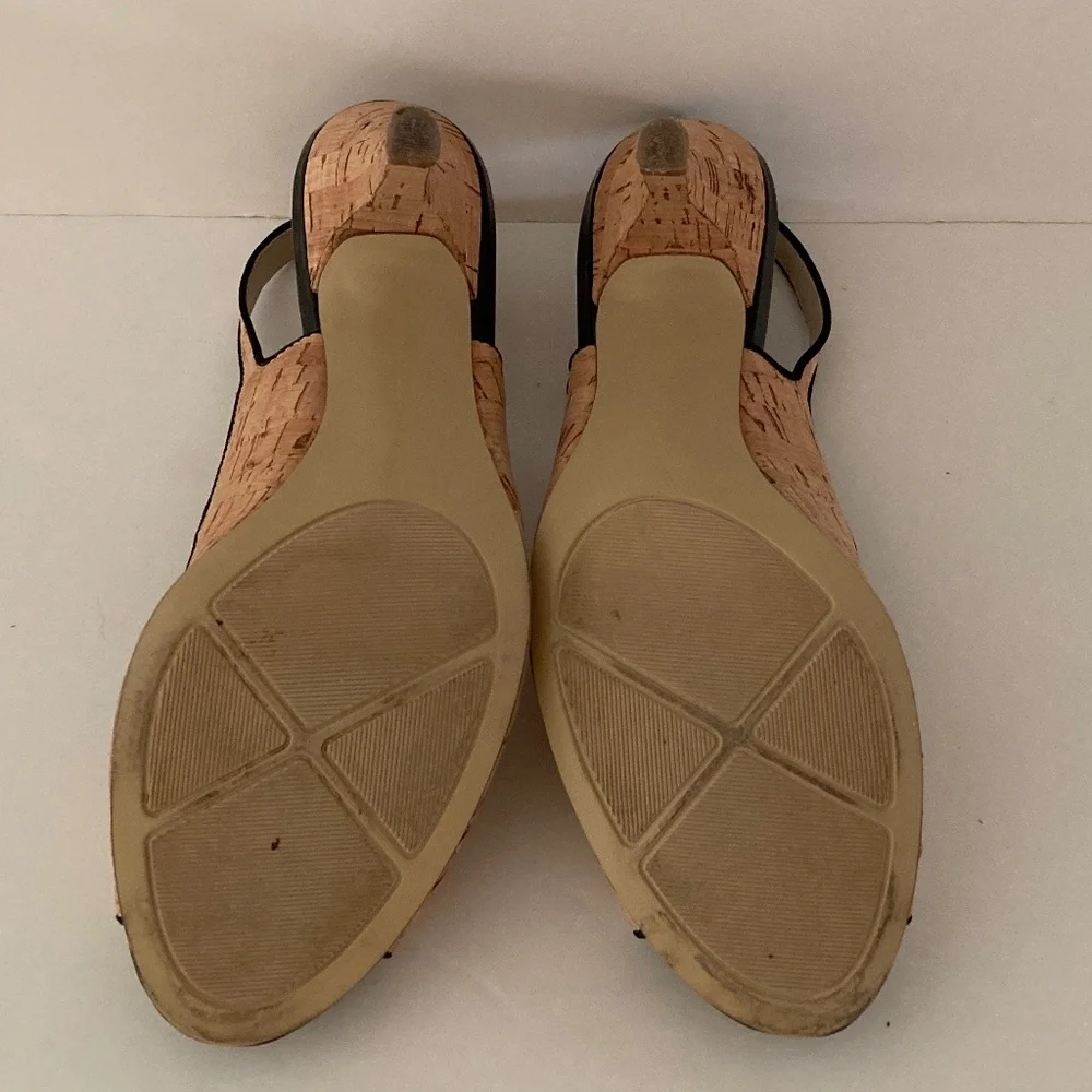 Bandolino Art Deco Cork & Black Trim Peep Toe Slingback Heels/Size 8M/EUC!